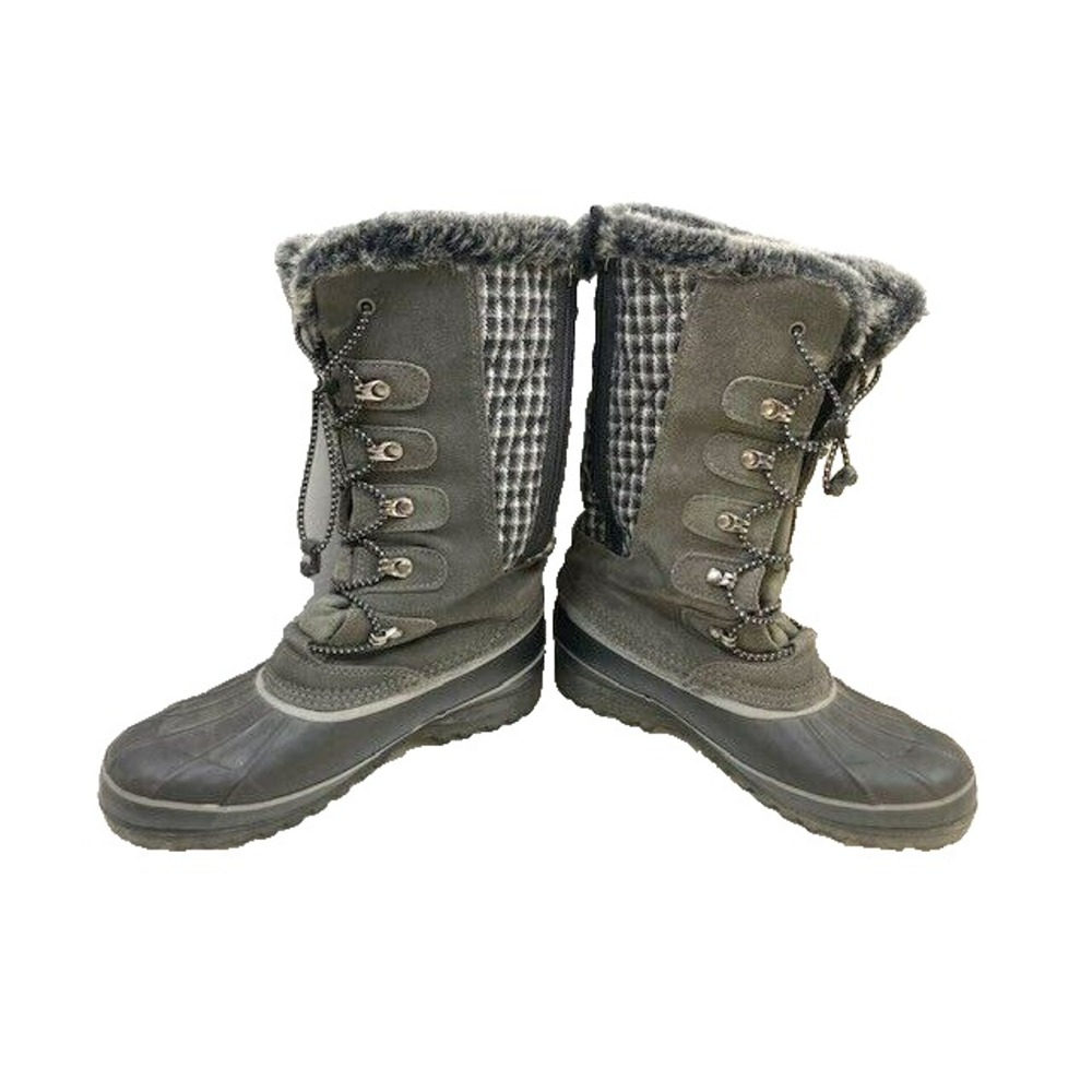 Arctic ‎ Lands' End Women's Sz 9B Gray Insulated Quilted Winter Boots Faux Fur